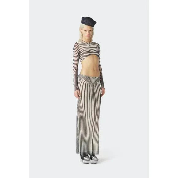 Jean Paul Gaultier Body Morphing Maxi Skirt in Ecru Navy - Picture 3 of 6